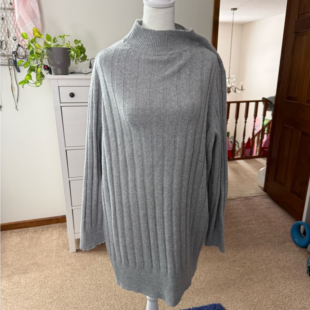Torrid Gray Ribbed Mock Neck Tunic Sweater Size 1 Cozy Oversized